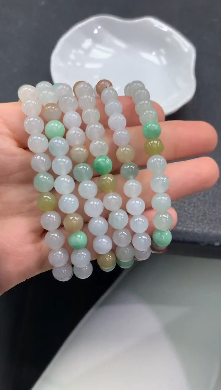 未镶嵌手串翡翠FC543 翡翠三彩手串 多样性发其一