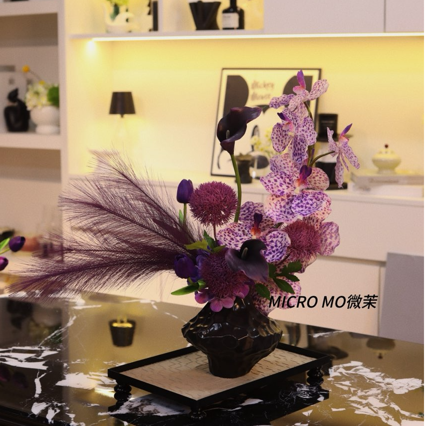 羽织星河黑色·假花仿真花·餐桌花轻奢高级感摆件家居装饰摆设