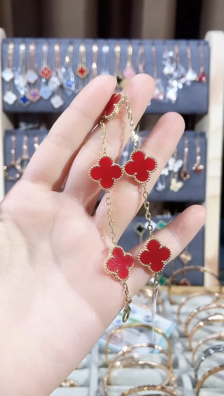 玛瑙/玉髓手链18K金镶嵌玛瑙K黄红五花