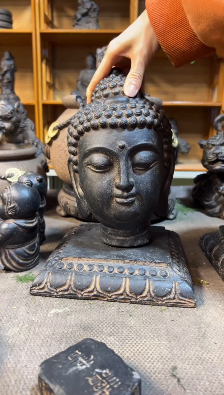 陶土【火山泥】小佛首+莲花底座