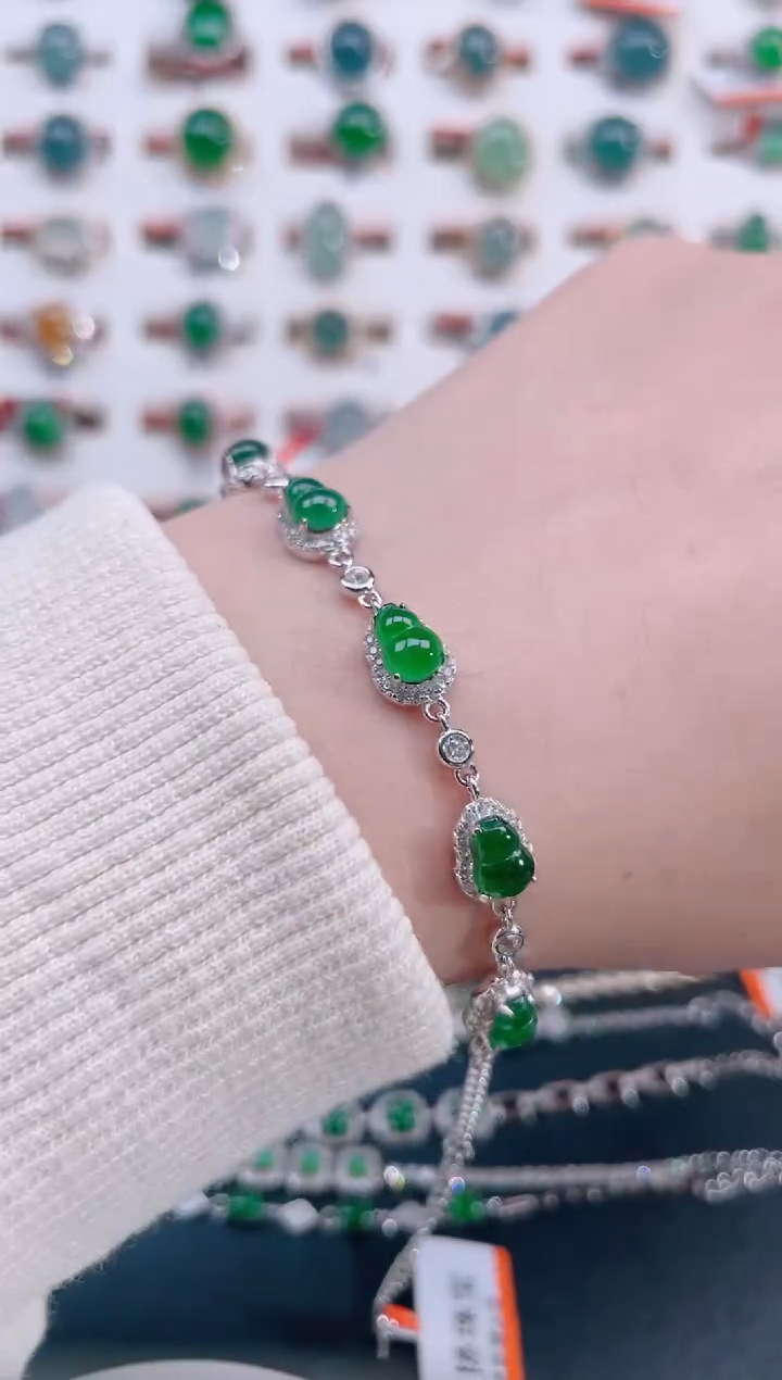 银S925镶嵌手链翡翠天然翡翠
