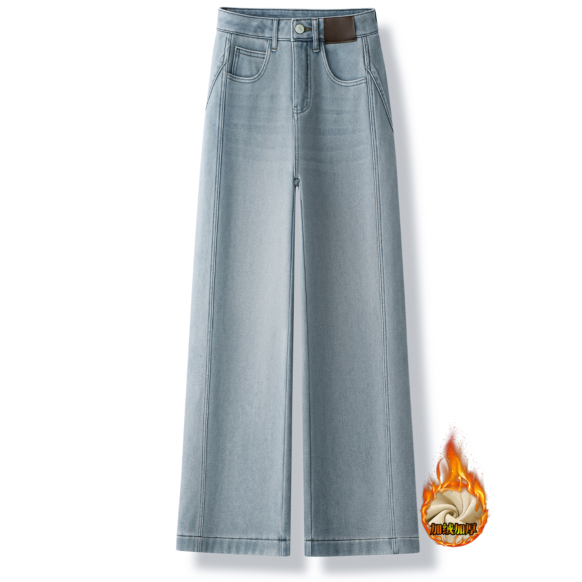 直筒女装牛仔裤阔腿牛仔显瘦休闲裤高腰时尚宽松加绒加厚百搭
