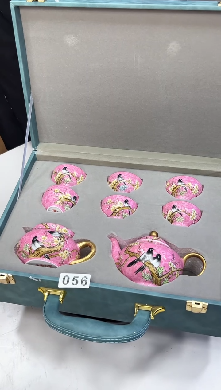 【闪购商品】其他粉底扒花花鸟公道茶具套组056