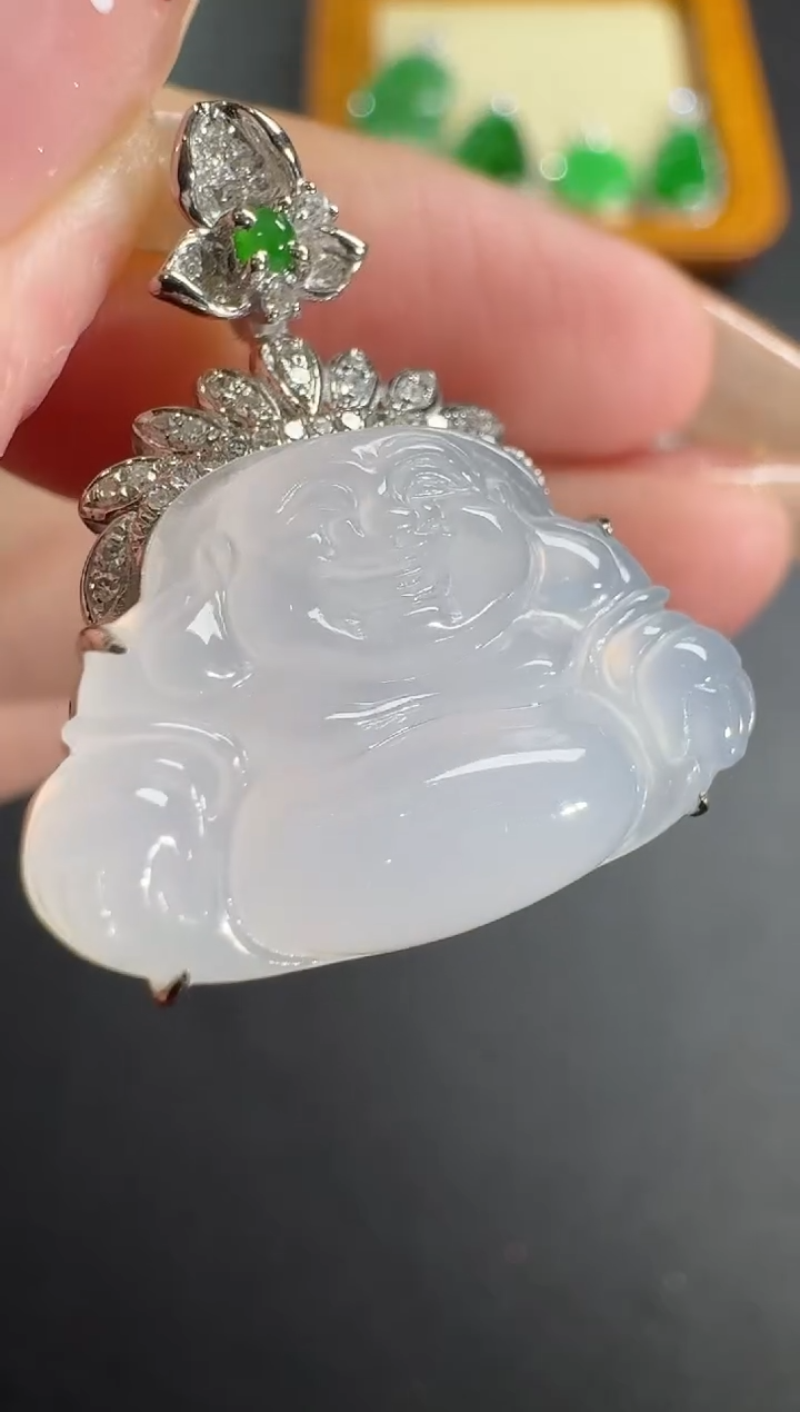 【闪购商品】翡翠吊坠(不含链)18K金镶嵌【源头工厂】钻石镶嵌