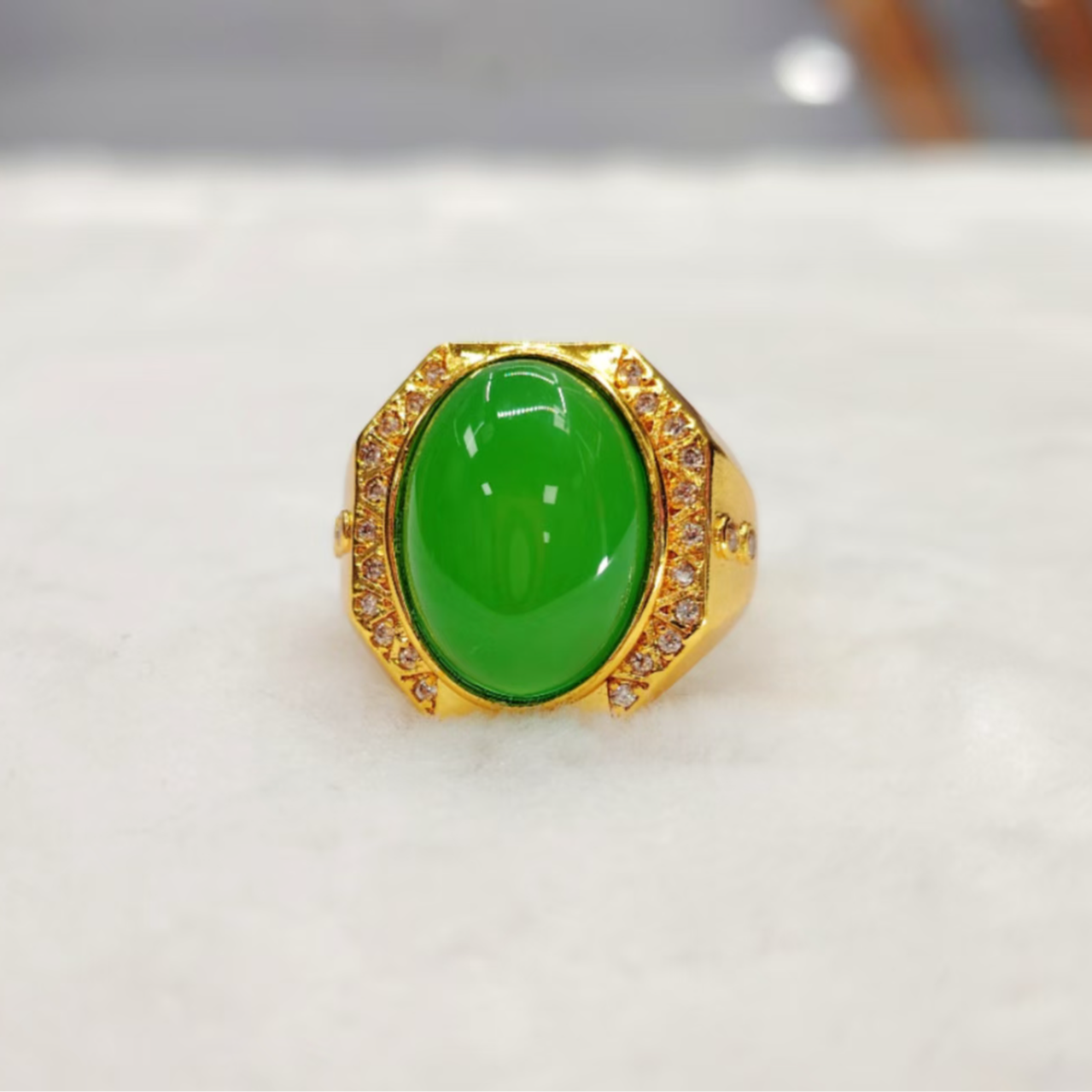 【王总严选】高端大气长椭圆形绿玛瑙戒指