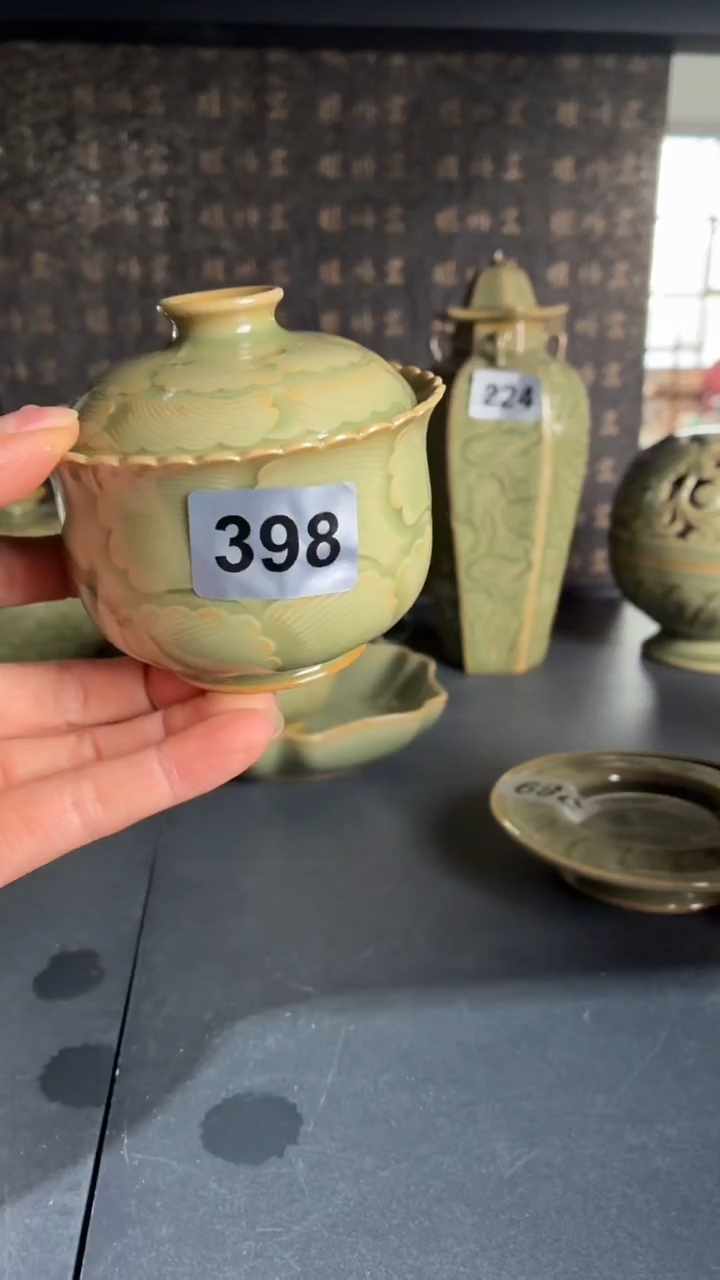 耀州窑仰山水波纹盖碗398