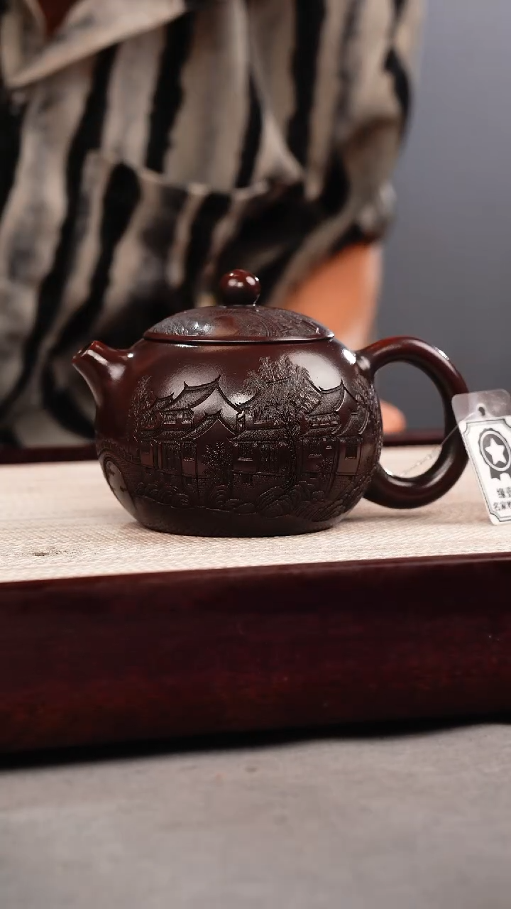 茶壶紫砂古乌泥 西施 楼房