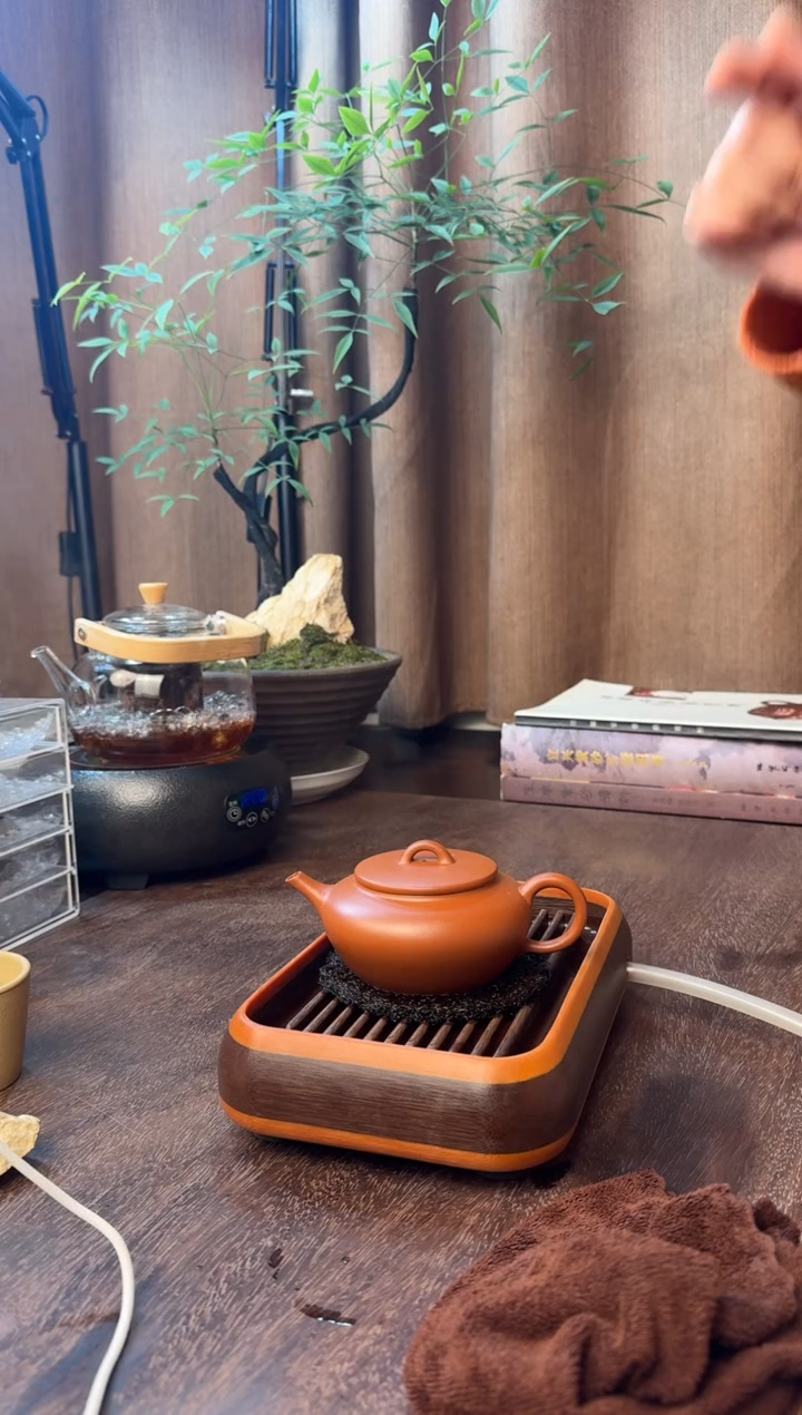 茶壶紫砂平盖莲子-全手工制作-小红泥-容量：220CC