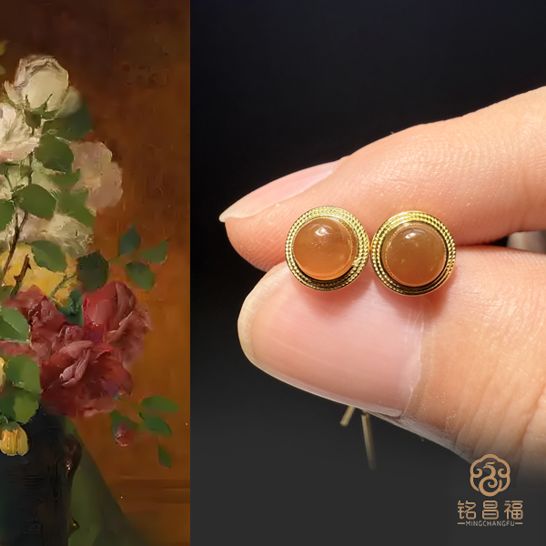 【宠粉福利】【铭昌福】纯天然真品和田玉糖玉耳钉4227-6