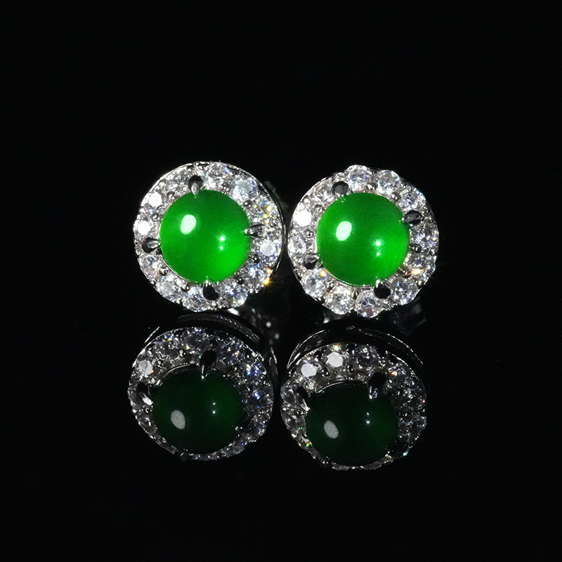 【小胖翡翠】天然翡翠蛋面耳钉A货满绿时尚百搭轻奢款-多样性发1