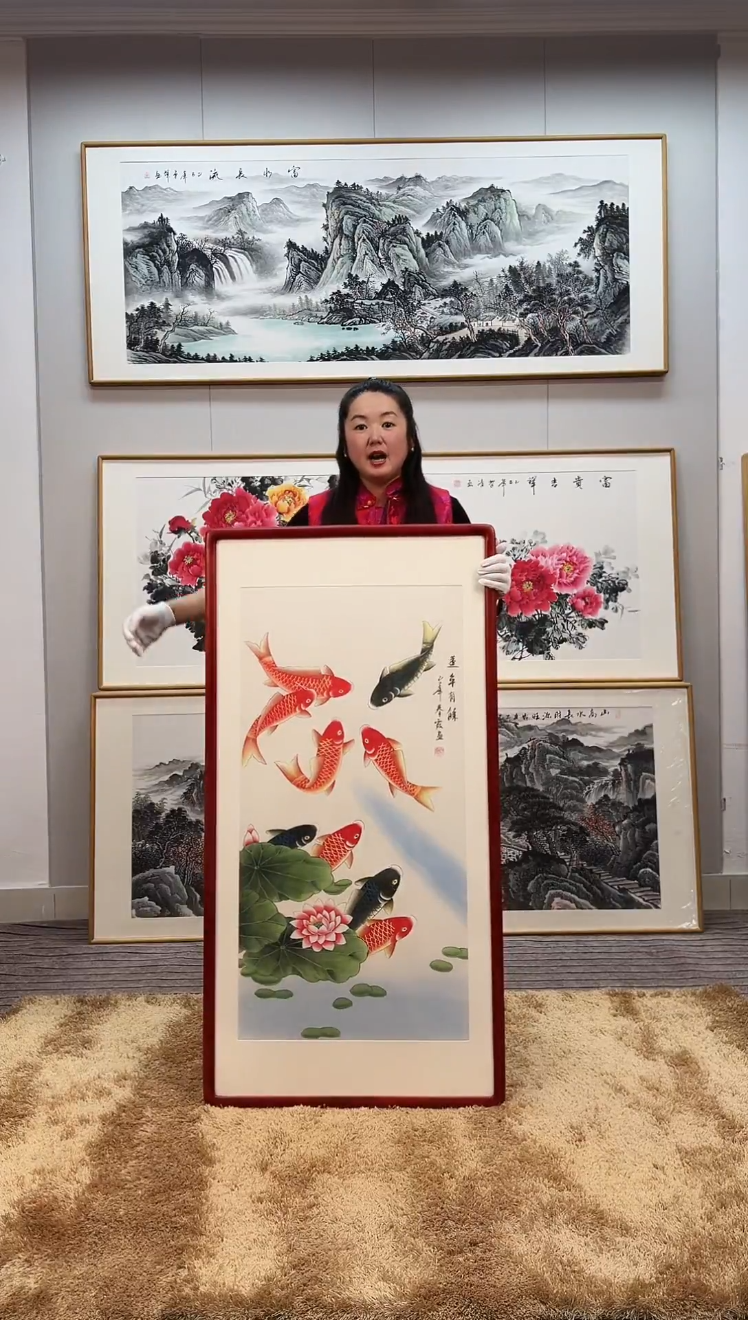 国画手绘九鱼图122*62尺寸