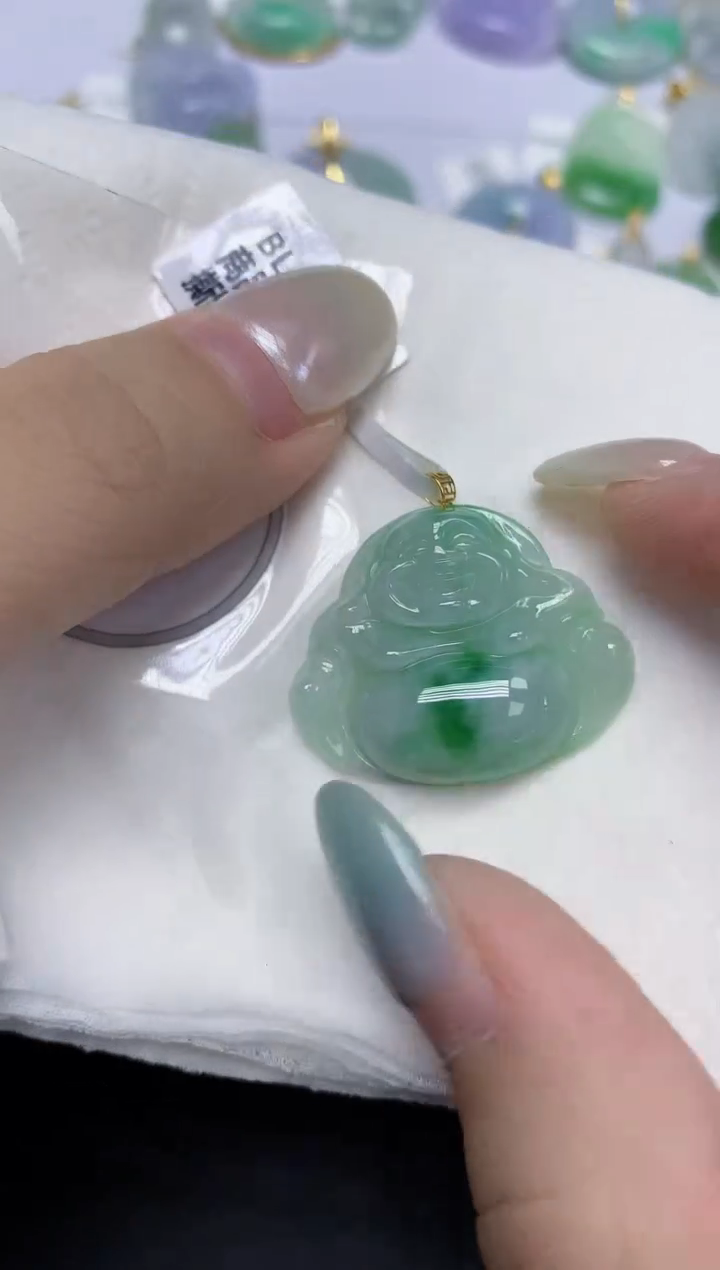 翡翠18K金镶嵌颈饰天然缅甸翡翠A货百元以上9元证书费自理