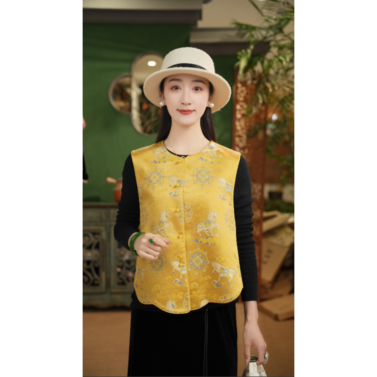 聆夏制造  宋锦·马踏祥云  手工织金桑蚕丝原创新中式马甲