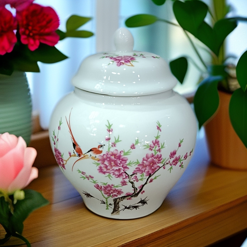 【景宝元陶瓷】景德镇水点桃花茶叶罐