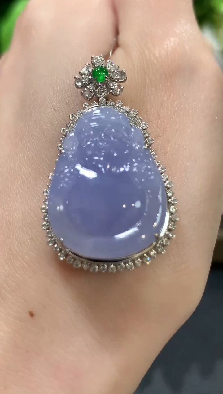 吊坠(不含链)18K金镶嵌翡翠b42紫色有色差