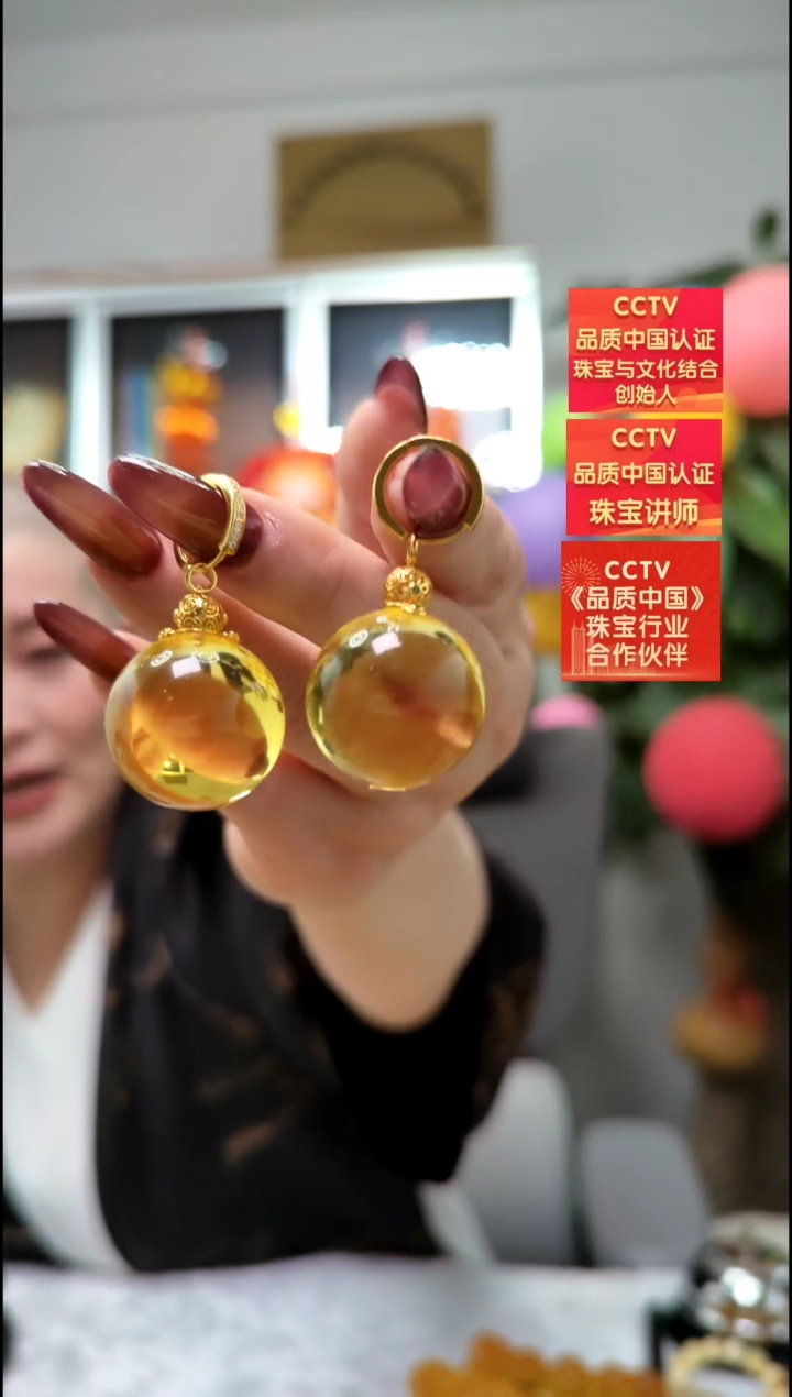 【闪购商品】琥珀耳饰银S925镶嵌耳环