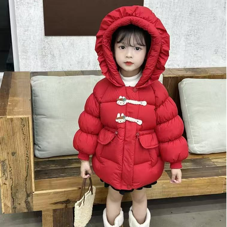 宝宝棉服冬装韩版红色短款棉服连帽加厚女宝小女孩冬季服装幼儿园