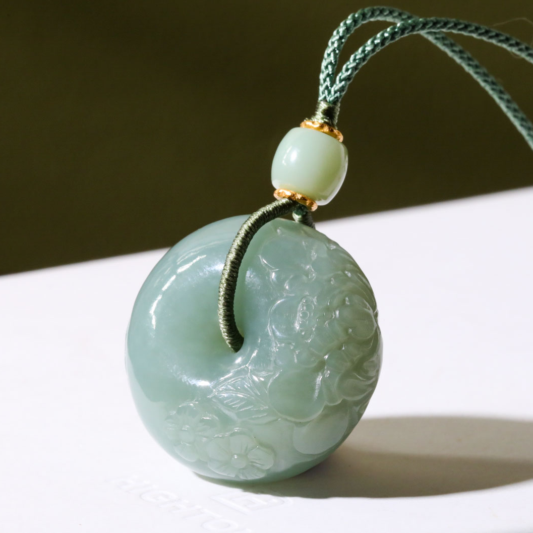 【意婵】《宋镜》高品新疆且末蓝和田玉平安扣项链粉青18K金-912291