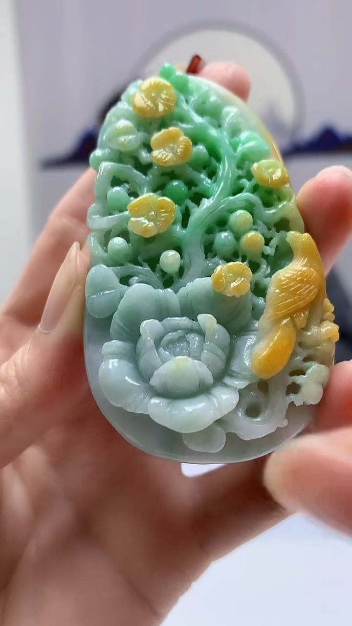 【闪购商品】定制翡翠未镶嵌4852zm-毛货挂件花鸟106