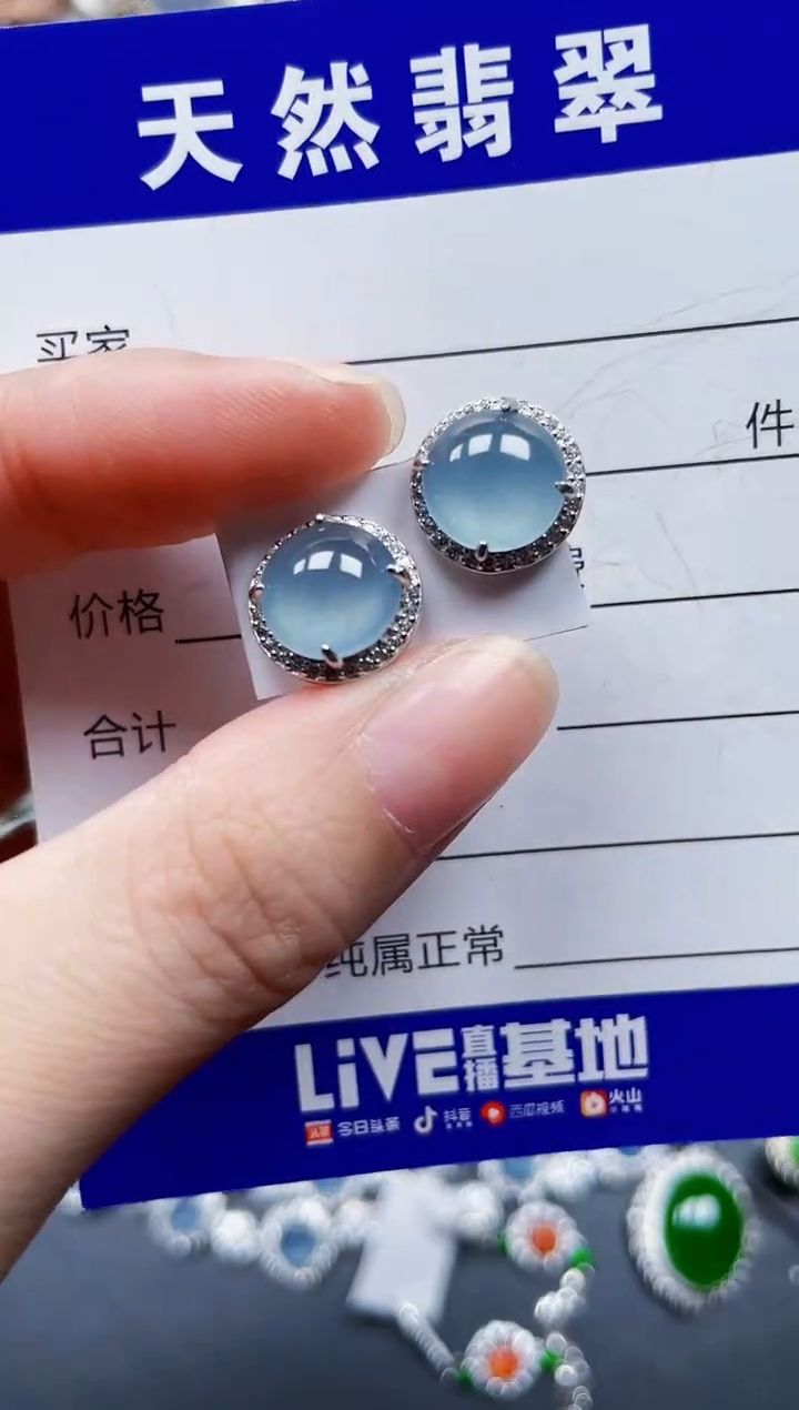 银S925镶嵌翡翠耳饰643