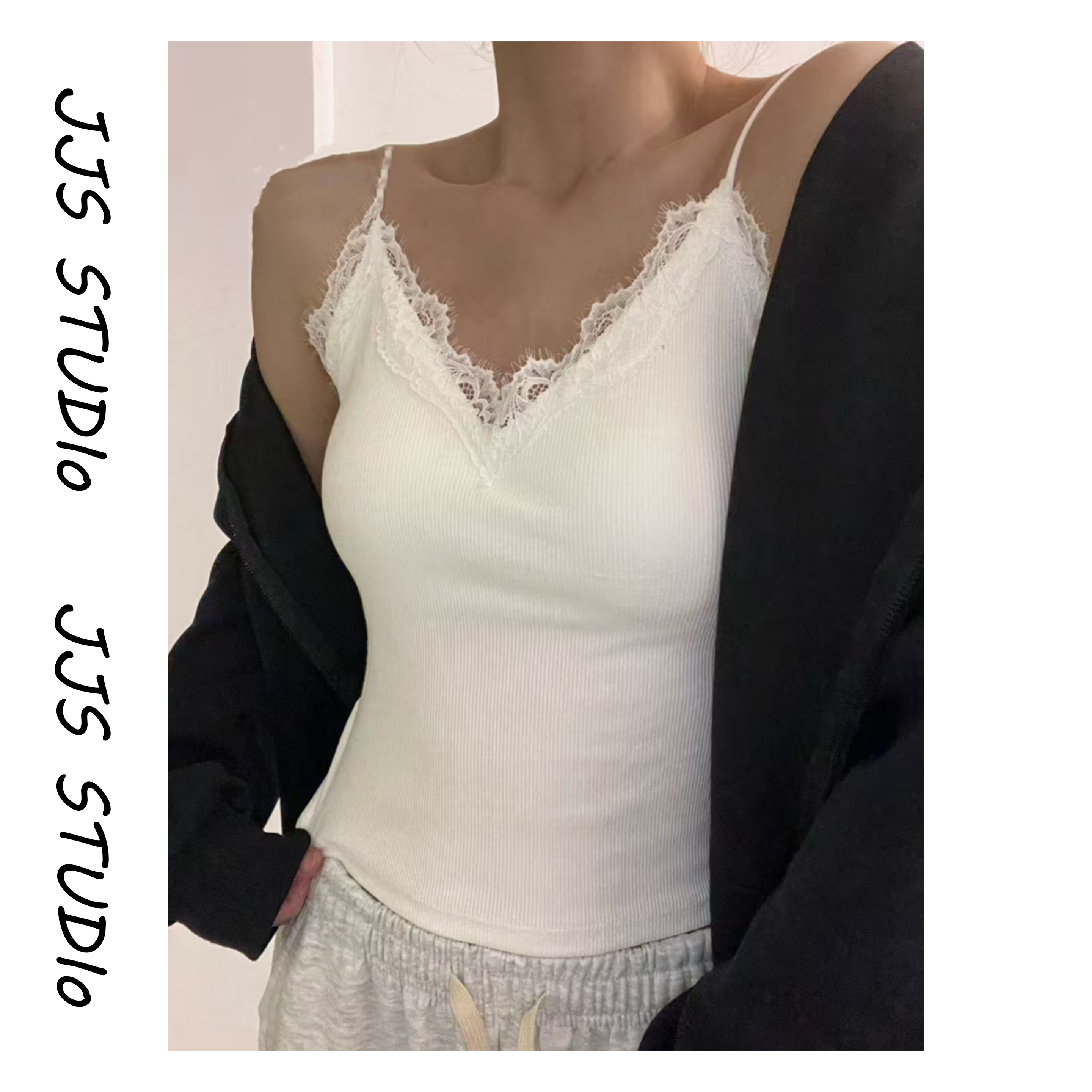 5053193-纯欲小宝 2025百搭蕾丝纯色显瘦带背心