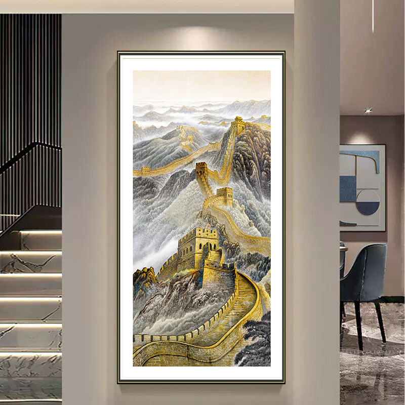 XG060万里长城画靠山图办公室挂画玄关过道走廊楼梯竖版装饰画
