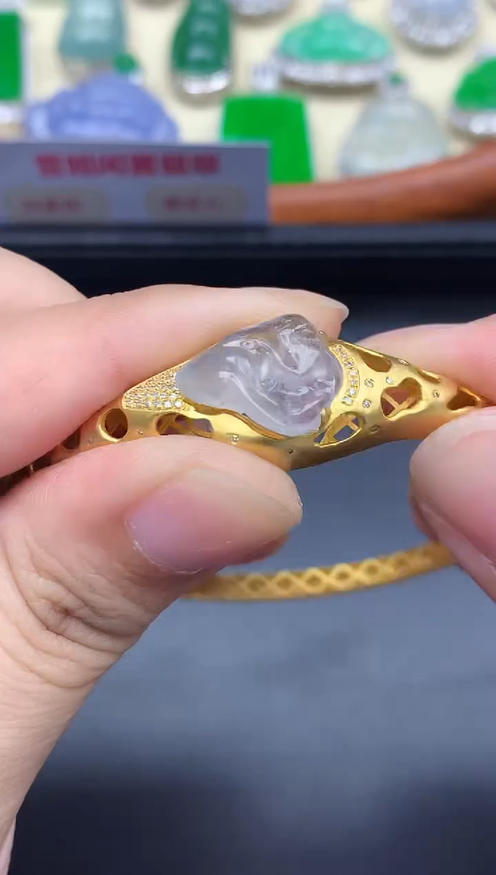 18K金镶嵌手镯翡翠513-中国好珍宝