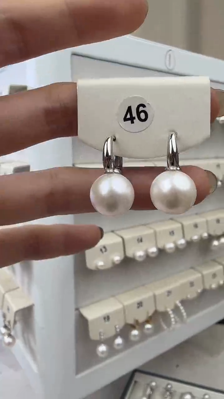 银S925镶嵌耳饰淡水珍珠12mm耳扣