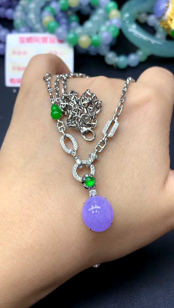 颈饰18K金镶嵌翡翠402-中国好珍宝