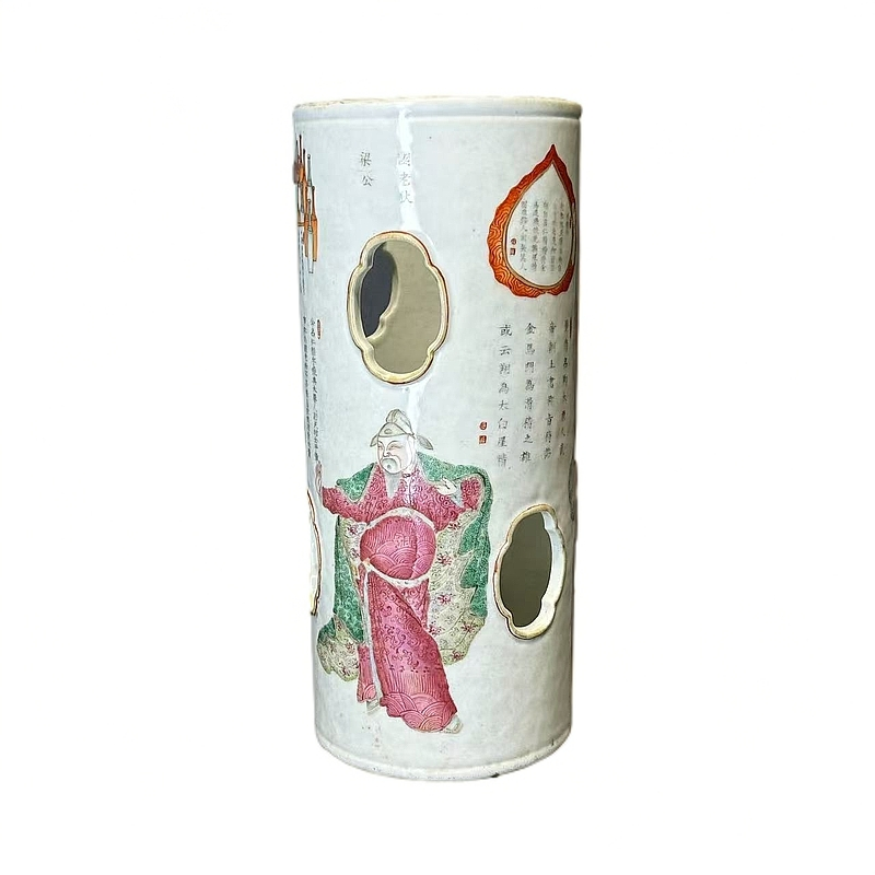 25080436X粉彩无双谱镂空帽筒