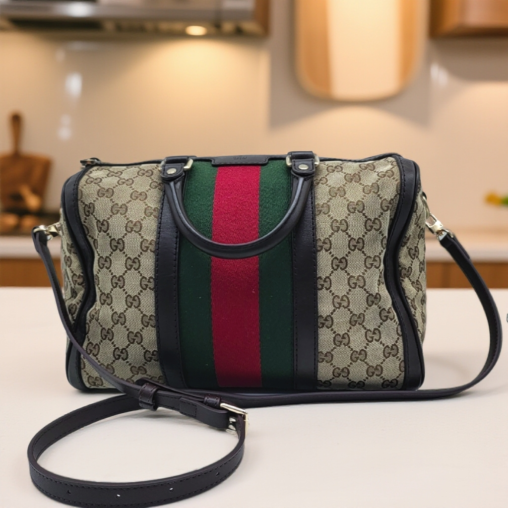 95新 GUCCI/古驰   老花拼红绿条纹波士顿  1837 9965