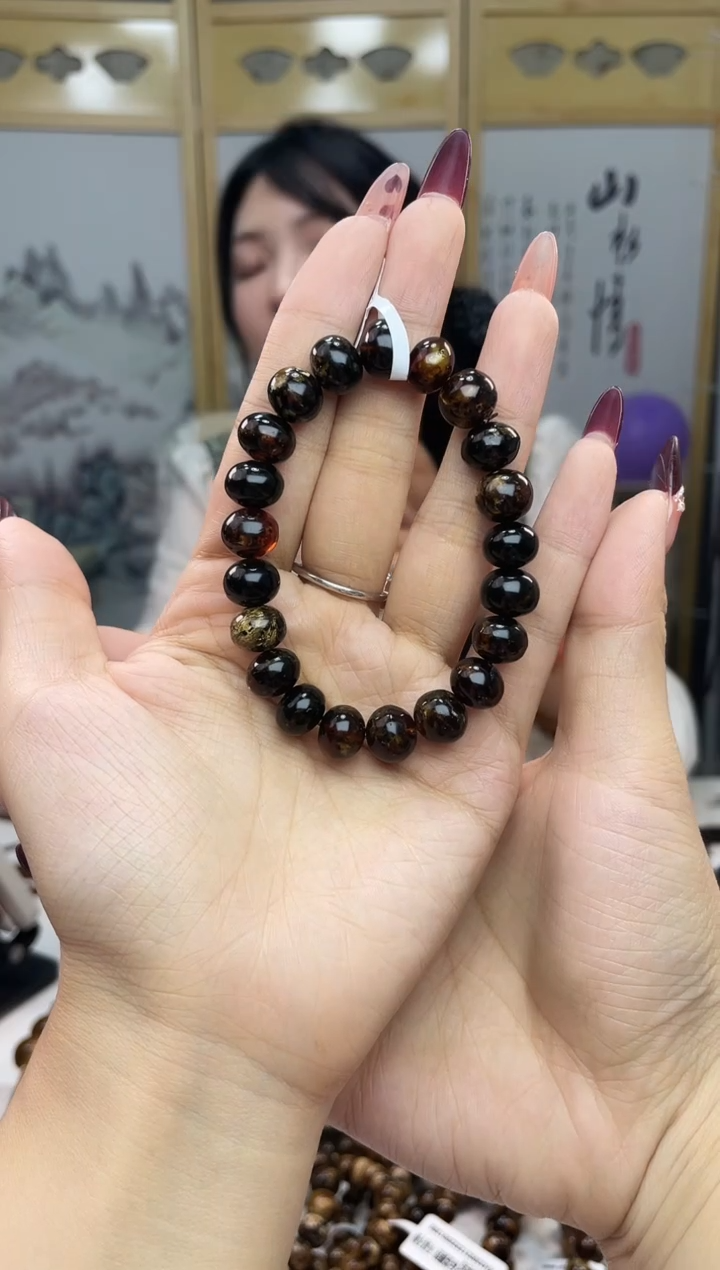 【闪购商品】琥珀裸石未镶嵌10+黑花手串