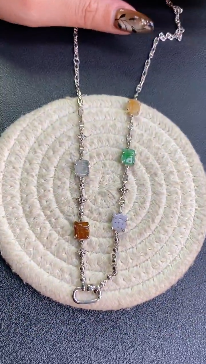 颈饰银S925镶嵌翡翠净货19291