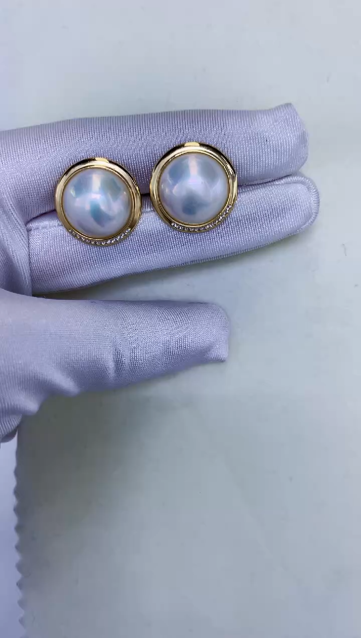 耳饰拼合珍珠（马贝珠）银S925镶嵌马贝耳钉 X074