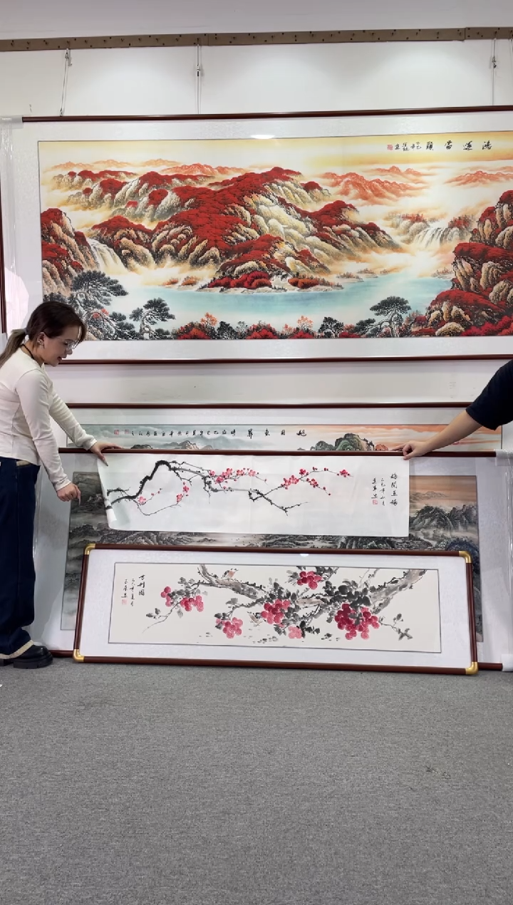 国画梅开五福164*48手绘国画