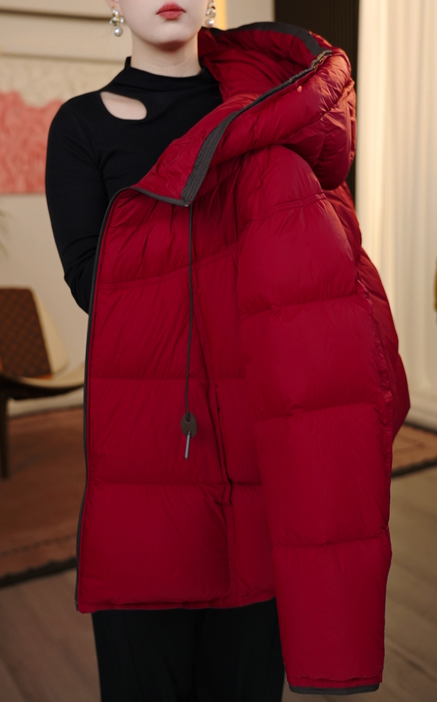 （大朵鸭绒）『新年战袍中国红』洋气时尚保暖连帽款羽绒服Y136-吱吱