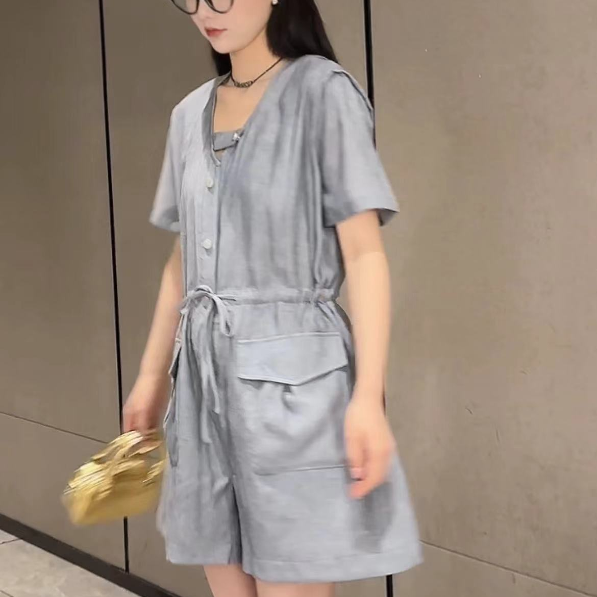 81162抽绳收腰大口袋连体裤