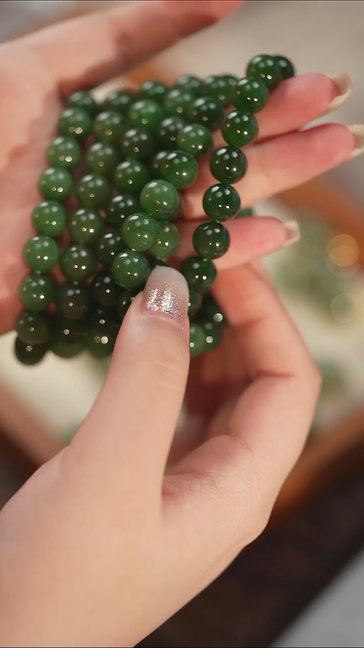 未镶嵌手串和田玉碧玉和田玉10mm 素圈手串（多样性发其一）