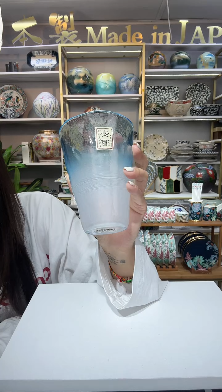 陶瓷360ml螺纹杯-杯口淡蓝一只