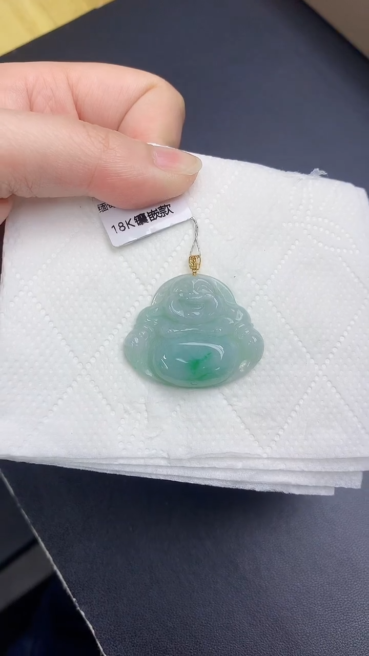 颈饰18K金镶嵌翡翠天然缅甸A货百元以上9元证书费自理