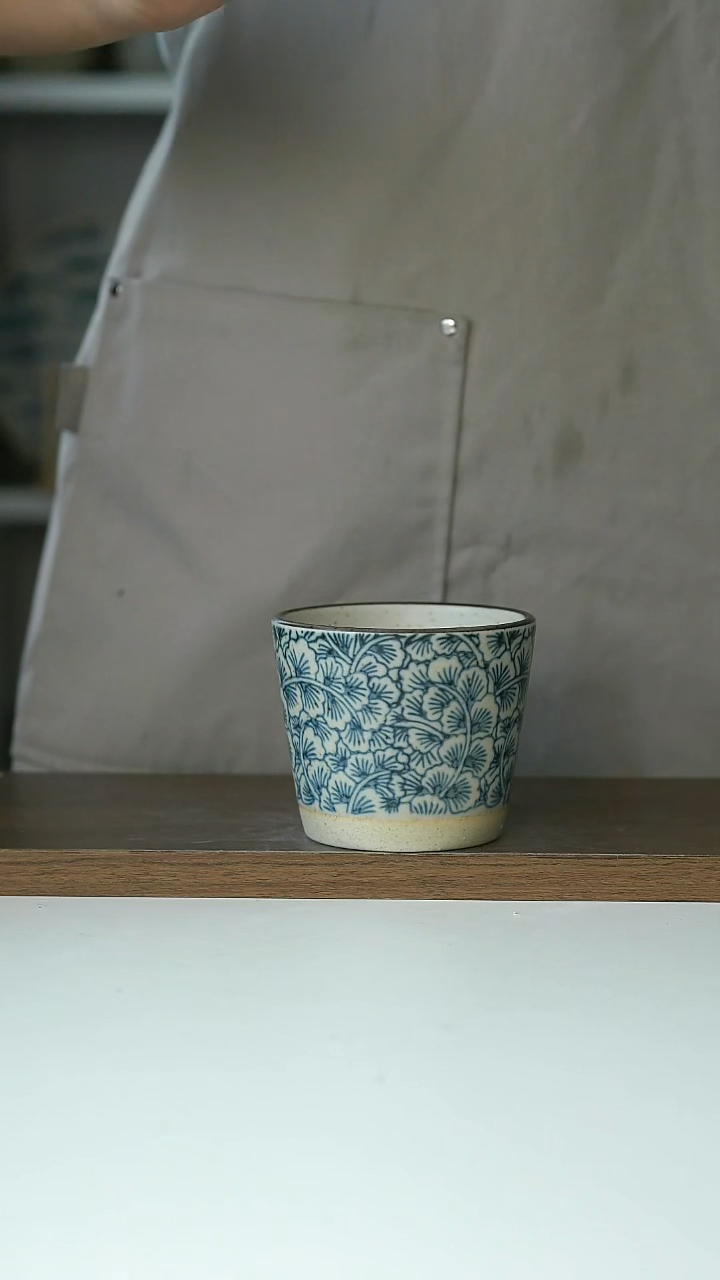 微瑕青花银杏220ml猪口杯@4-2@