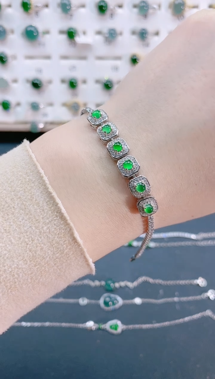 【闪购商品】翡翠手链银S925镶嵌天然翡翠