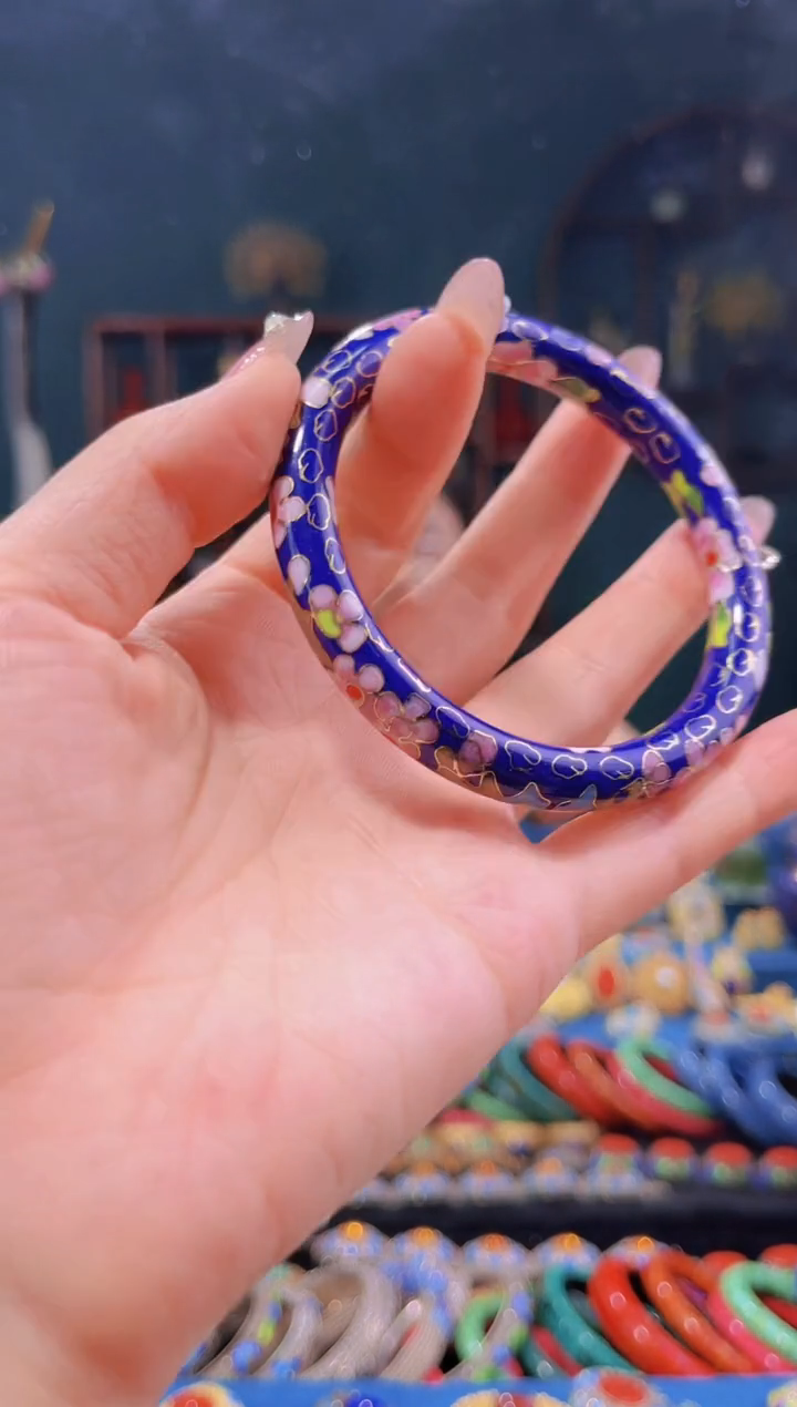 非遗技艺景泰蓝手镯细 宝蓝60圈