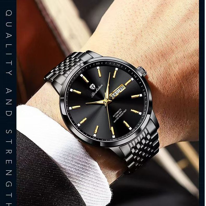 新款时尚轻奢嘉年华炫酷黑双日历防水夜光男士手表9125G-1专属