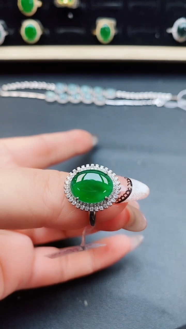 翡翠戒指银S925镶嵌50800