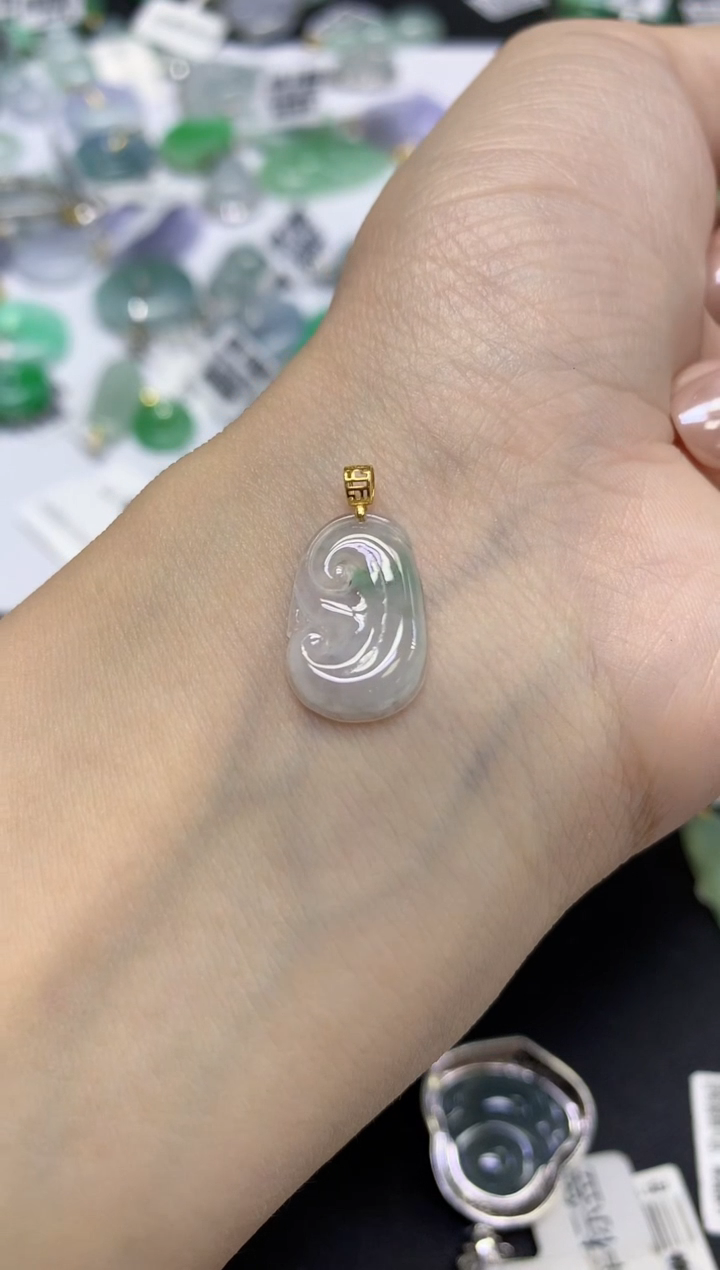 颈饰18K金镶嵌翡翠天然缅甸翡翠A货百元以上9元证书费自理