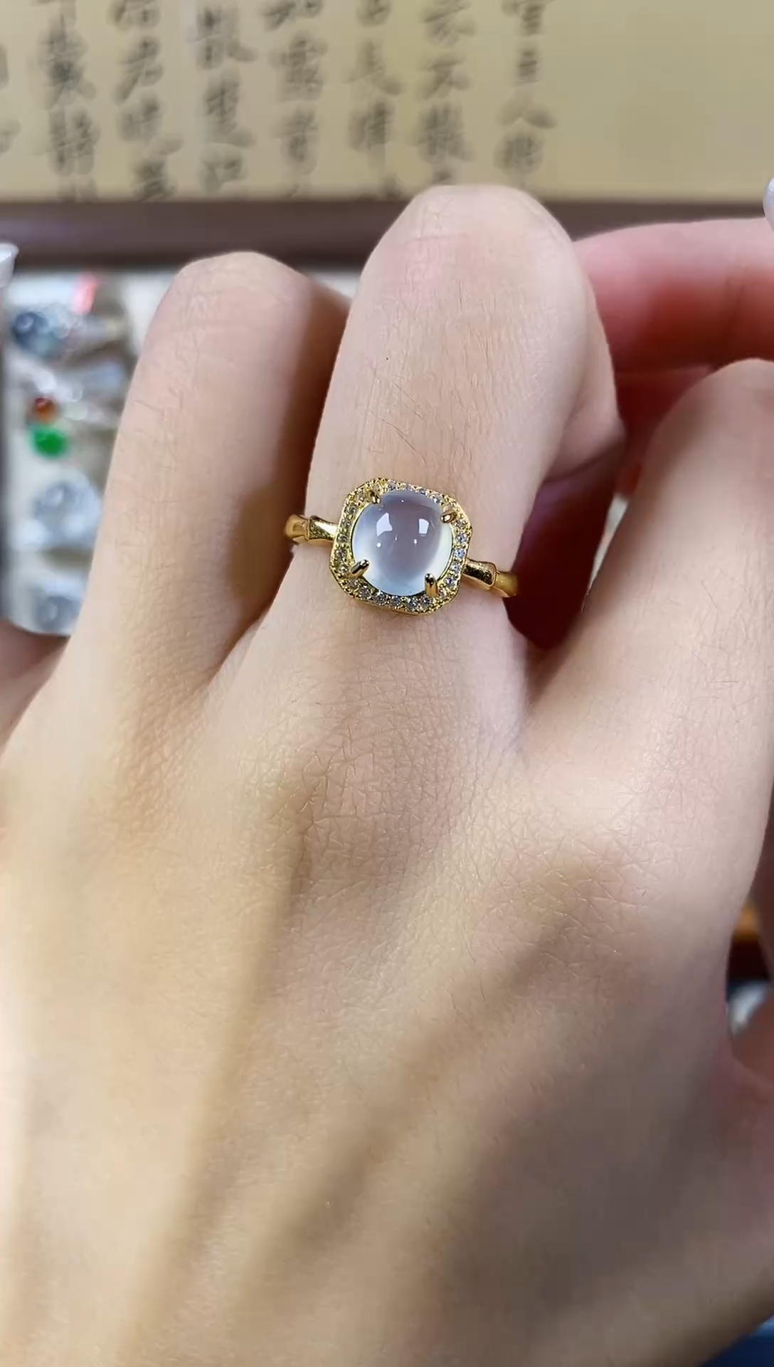 银S925镶嵌戒指翡翠 天然A货翡翠24