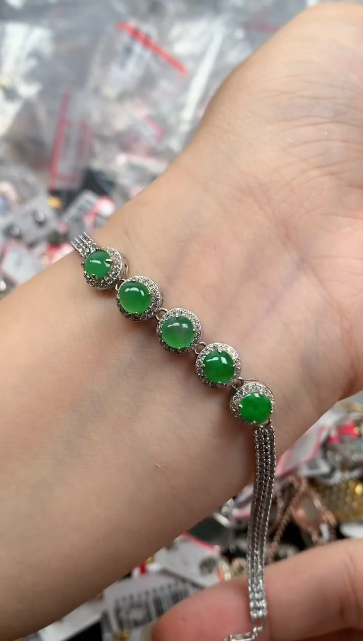 翡翠戒指银S925镶嵌天然A货缅甸翡翠