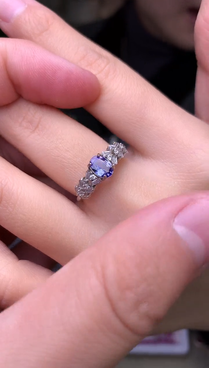 银S925镶嵌戒指坦桑石戒指