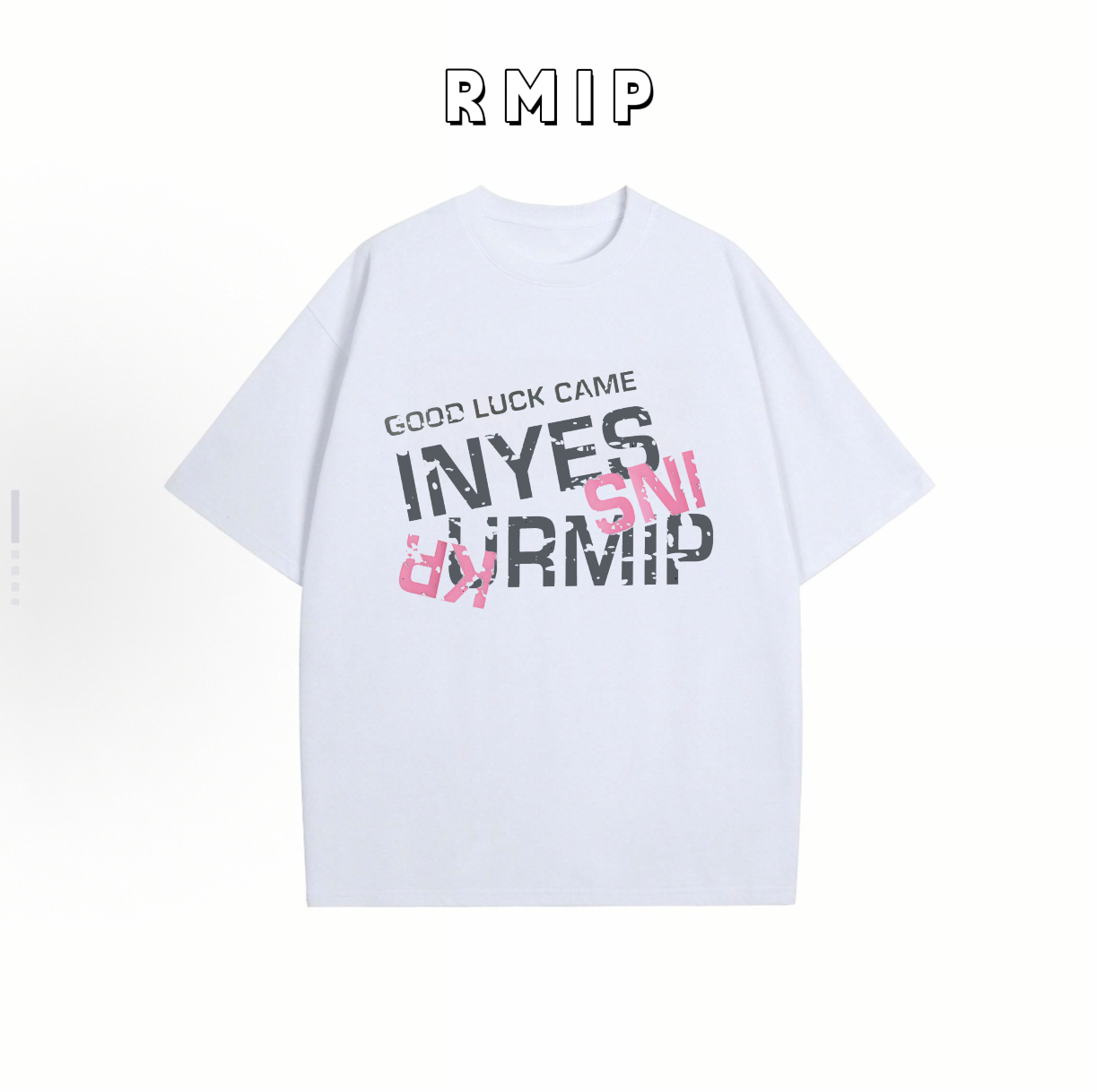 RMIP   国潮牌情侣美式撞色字母做旧LOGO短袖宽松冰皮凉感T恤